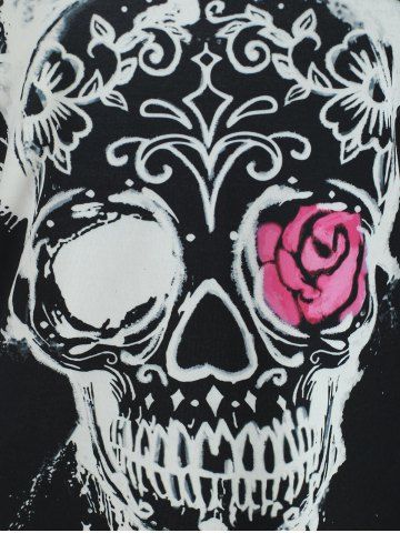 

Cold Shoulder Full Sleeve Skull T-shirt, Black