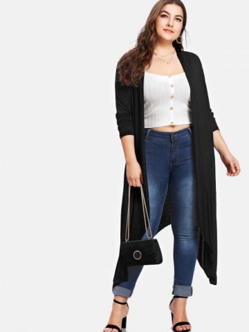 

Collarless Plus Size Longline Coat, Black