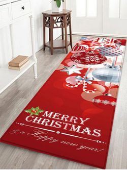 Christmas Snowflake Printed Non-slip Flannel Floor Mat - RED - W24 X L71 INCH