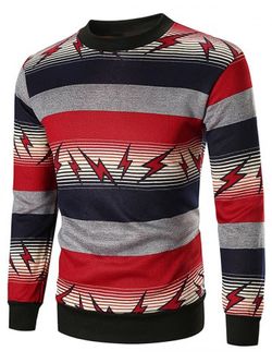 Striped and Lightning Print Sweatshirt - RED WINE - 2XL