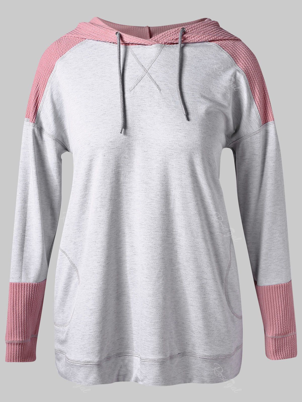 

Plus Size Patchwork Long Hoodie, Light gray