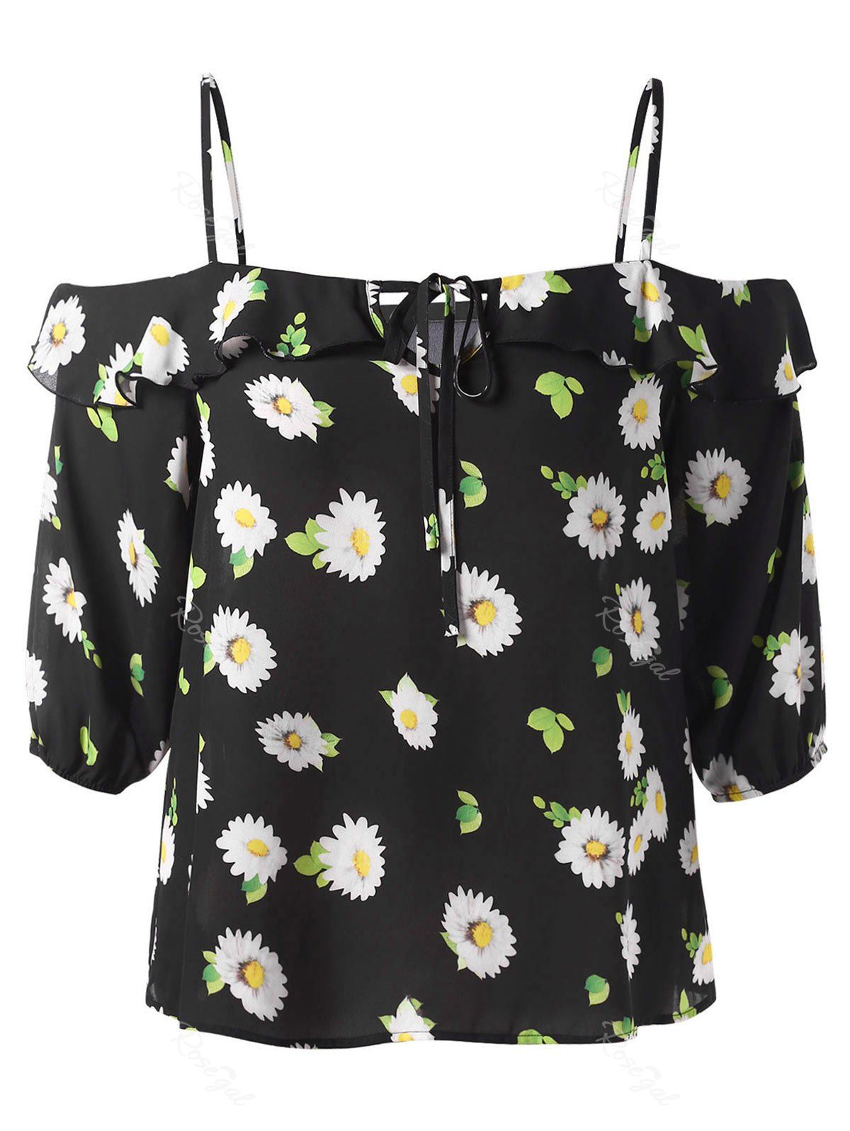 

Plus Size Floral Open Shoulder Blouse, Black