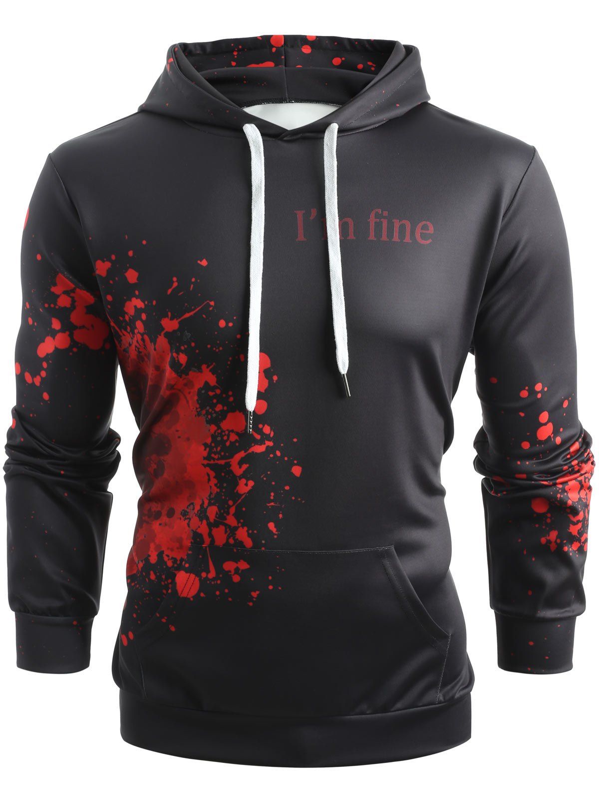 

Halloween Inspired Spatter Letter Pattern Kanga Pocket Hoodie, Black