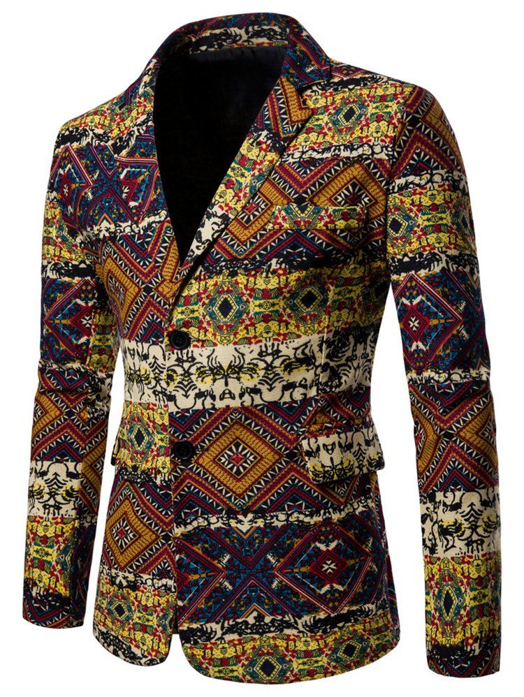 Vintage Ethnic Printed Pockets Blazer [44% OFF] | Rosegal