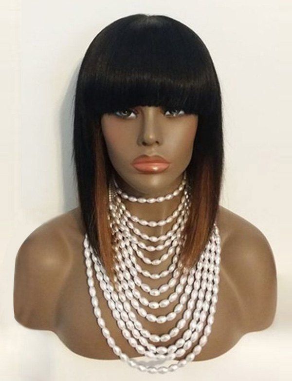 

Medium Neat Bang Straight Colormix Synthetic Wig, Multi