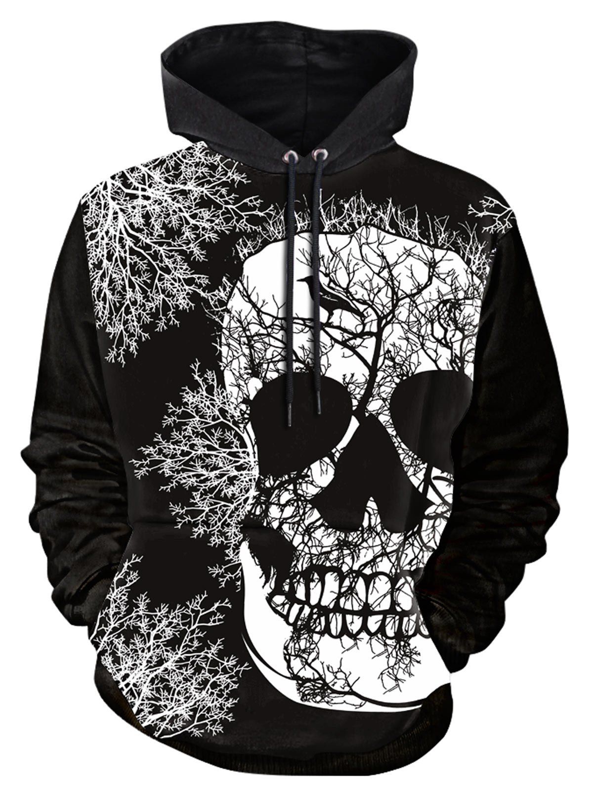 

Skull Tree Print Long Sleeve Hoodie, Black