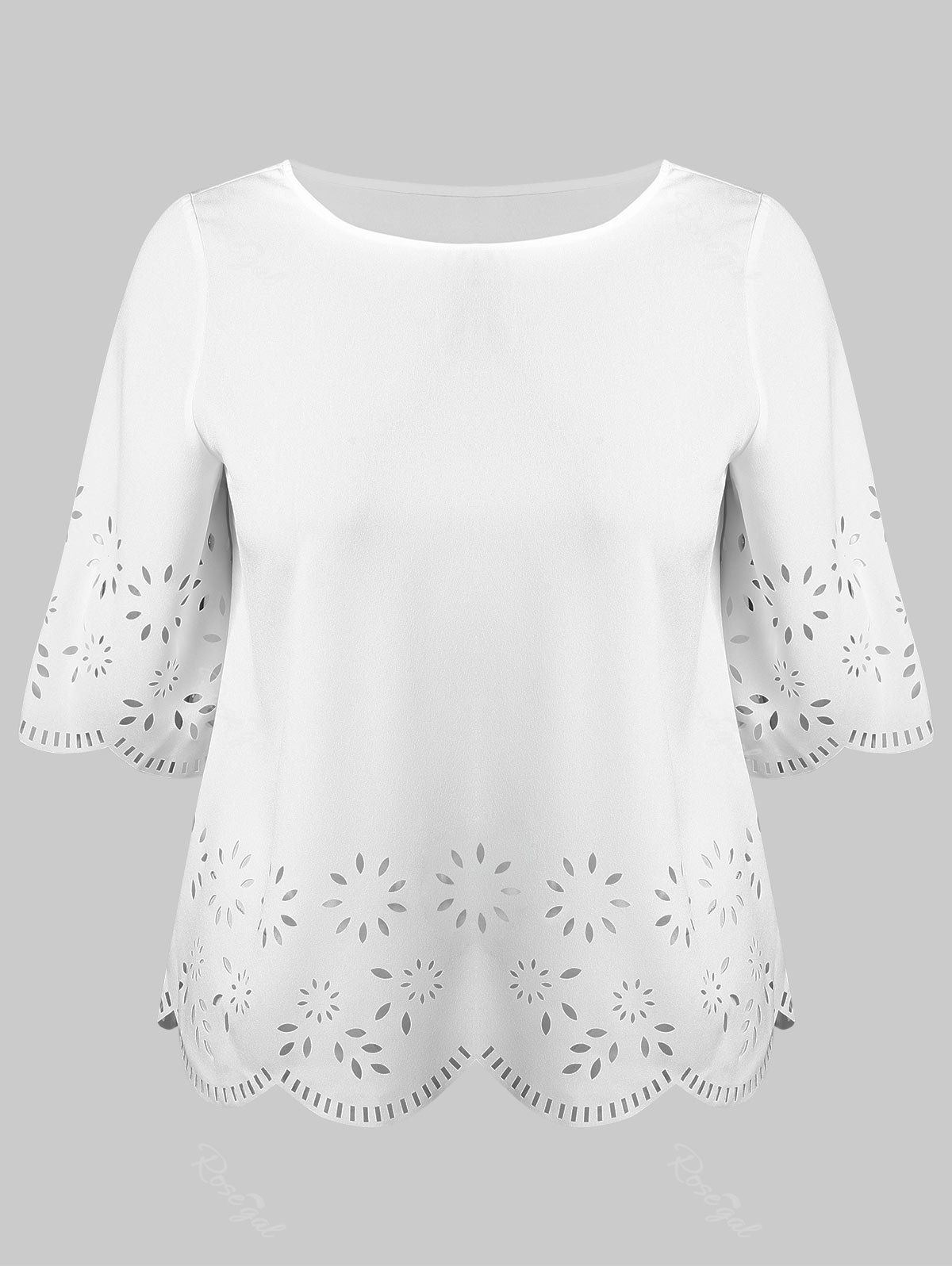 

Plus Size Cutwork Scalloped Blouse, White