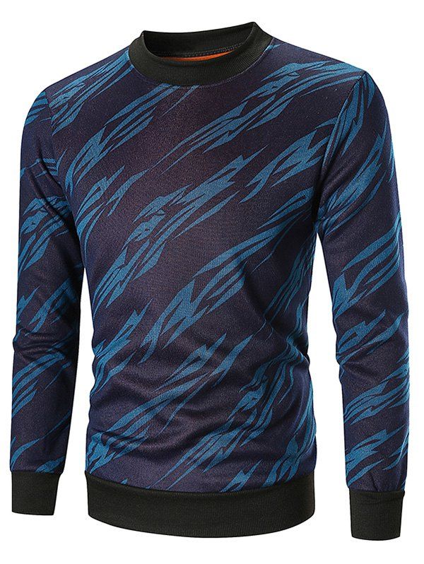 

Allover Printed Crew Neck Sweatshirt, Blue