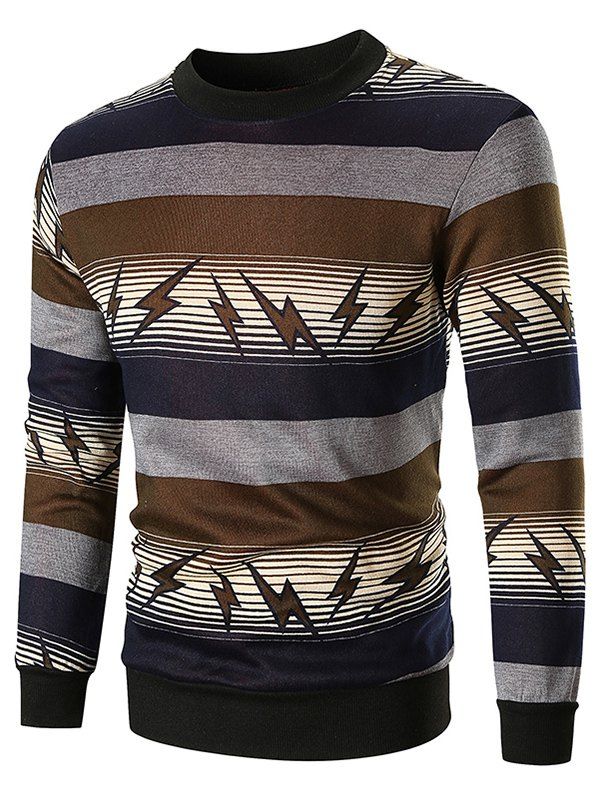 

Striped and Lightning Print Sweatshirt, Brown