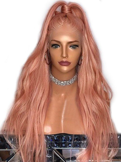 

Long Party Cosplay Natural Wavy Synthetic Wig, Orange pink