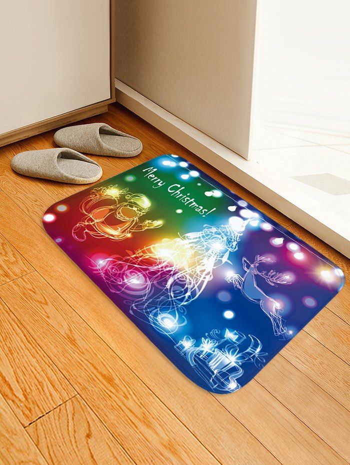 

Christmas Deer Light Non-slip Flannel Floor Mat, Red