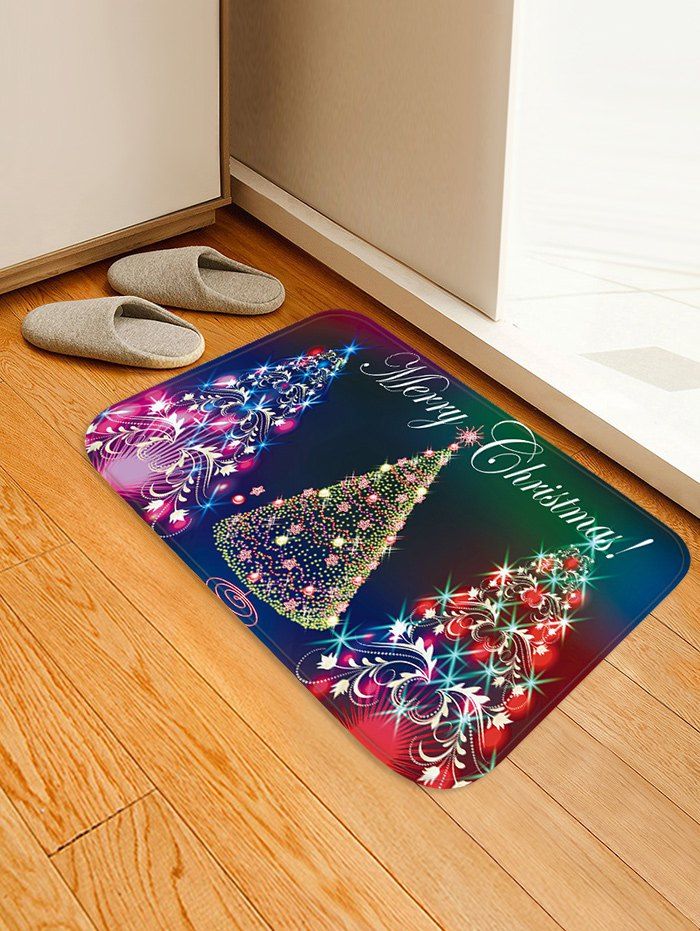 

Christmas Tree Non-slip Flannel Floor Mat, Midnight blue