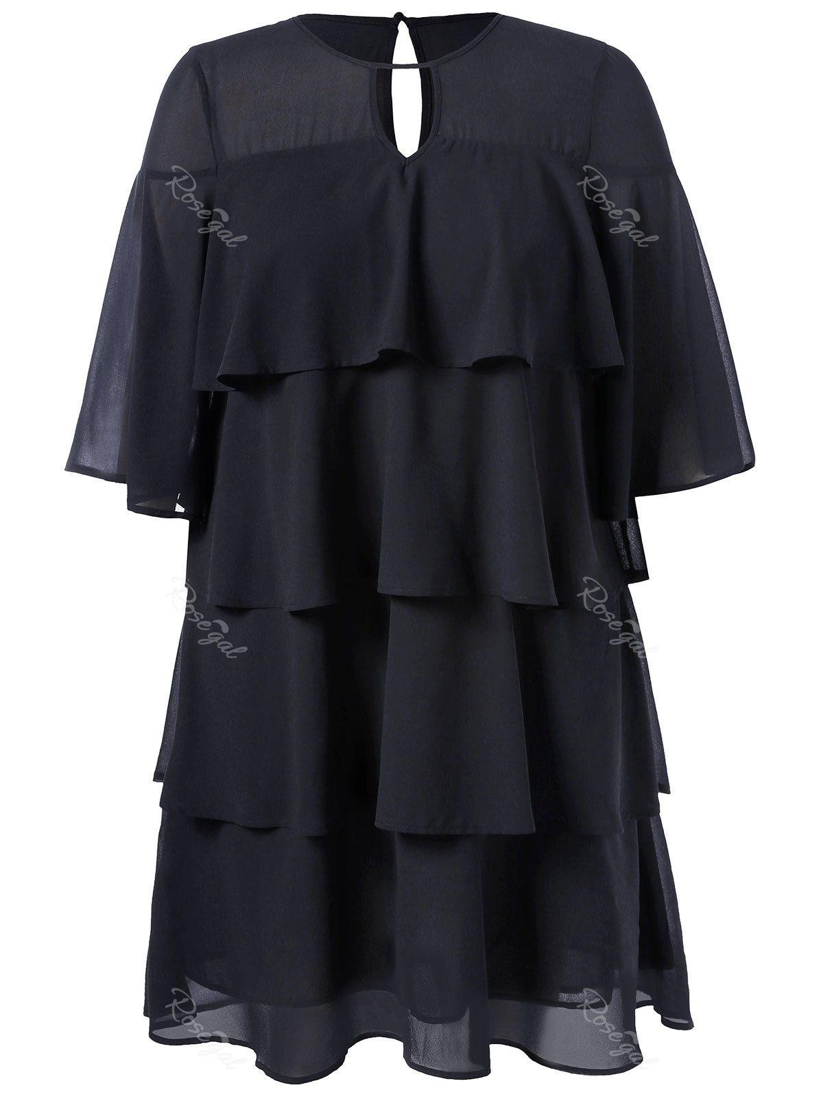 

Plus Size Tiered Keyhole Dress, Black