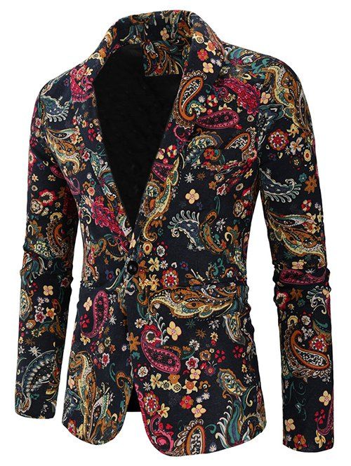

Paisley Print One Button Shawl Collar Blazer, Multi