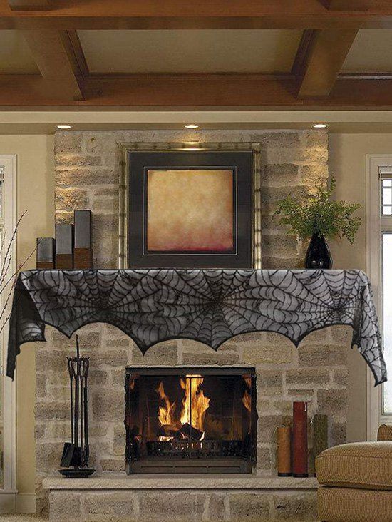 

Halloween Party Decoration Spiderweb Lace Table cloth Fireplace Cloth, Black