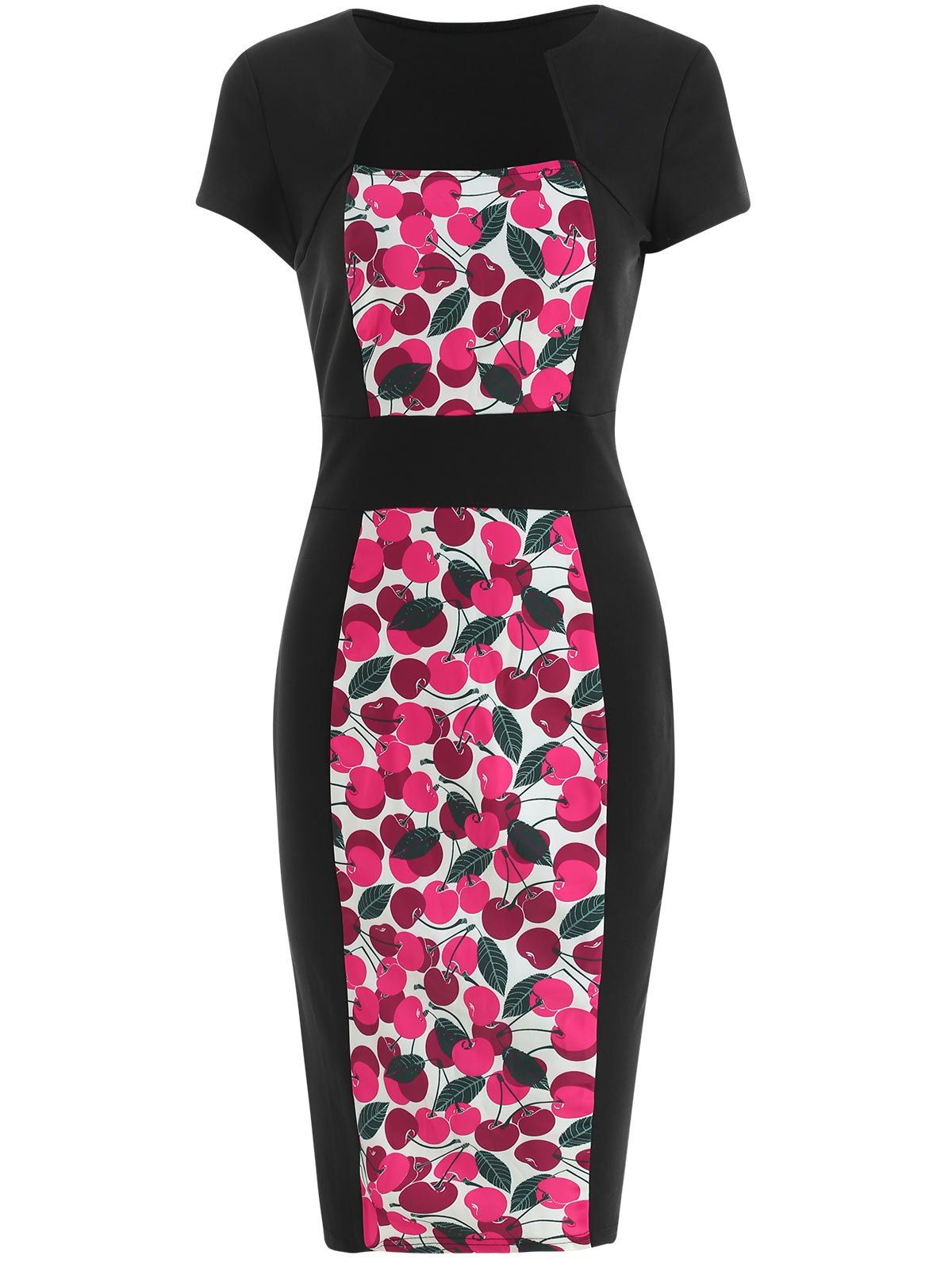 

Cherry Print Cap Sleeve Bodycon Dress, Multi