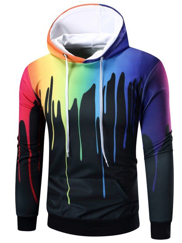 

Rainbow Paint Kangaroo Pocket Hoodie, Black