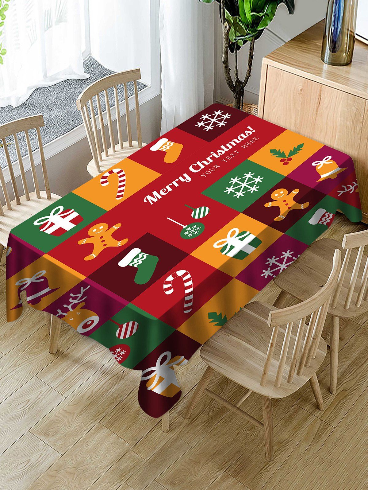 

Christmas Patchwork Print Fabric Waterproof Tablecloth, Multi