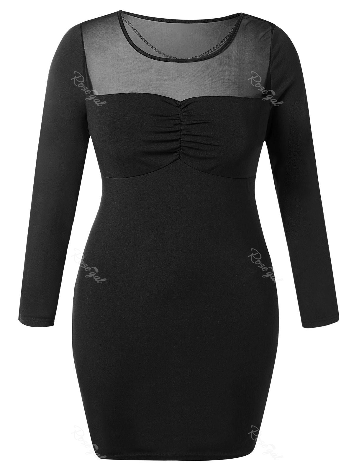 

Plus Size Chain Mesh Panel Tight Dress, Black