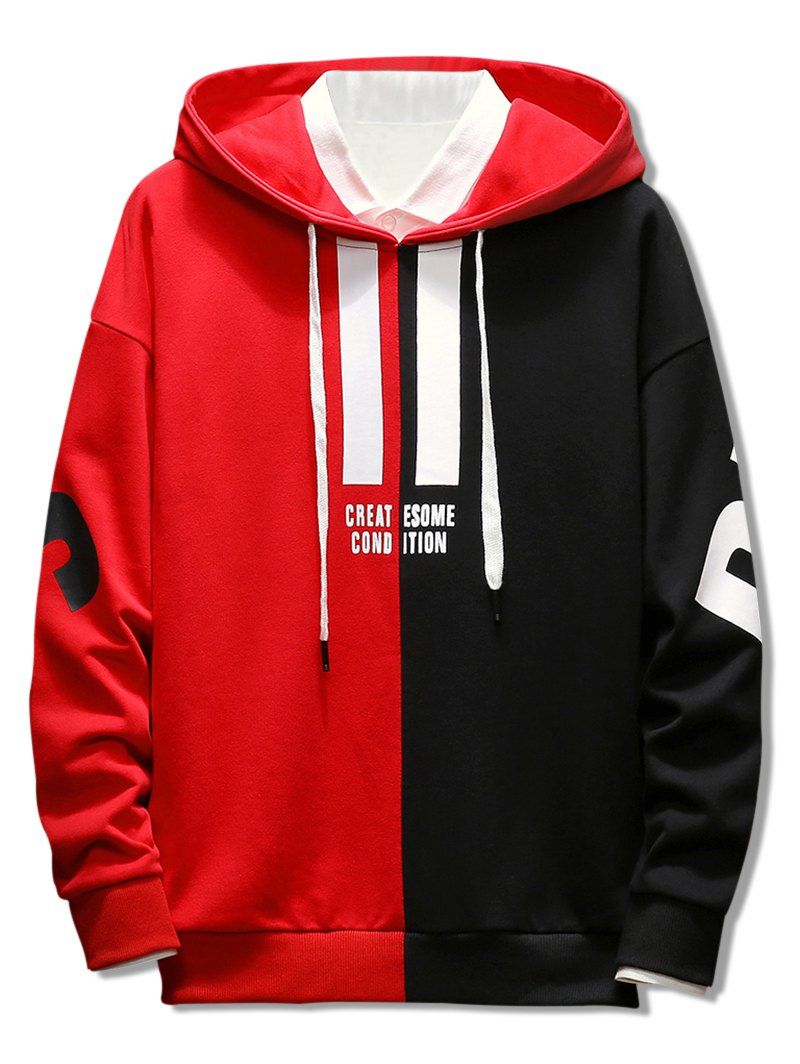 Chic Contrast Color Letter Drawstring Hoodie  