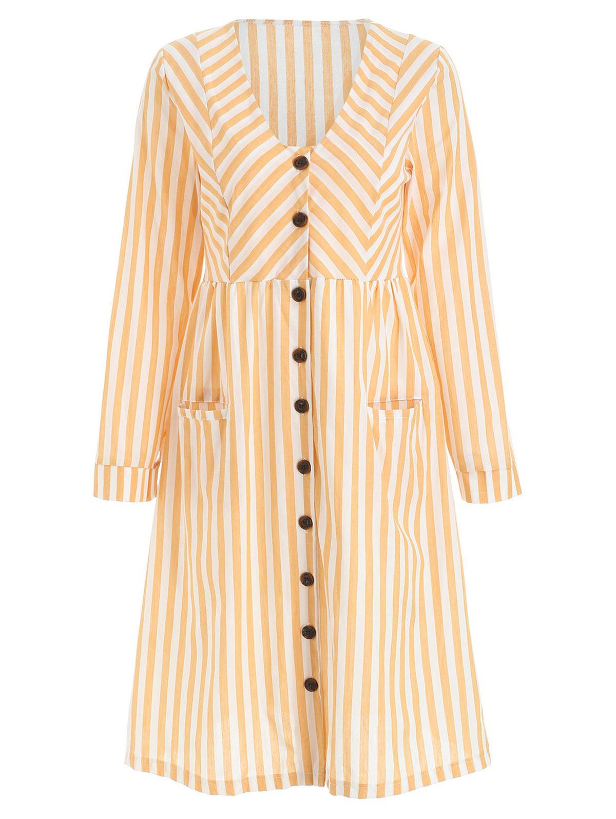 

Full Sleeve Button Up Stripe Dress, Bright yellow