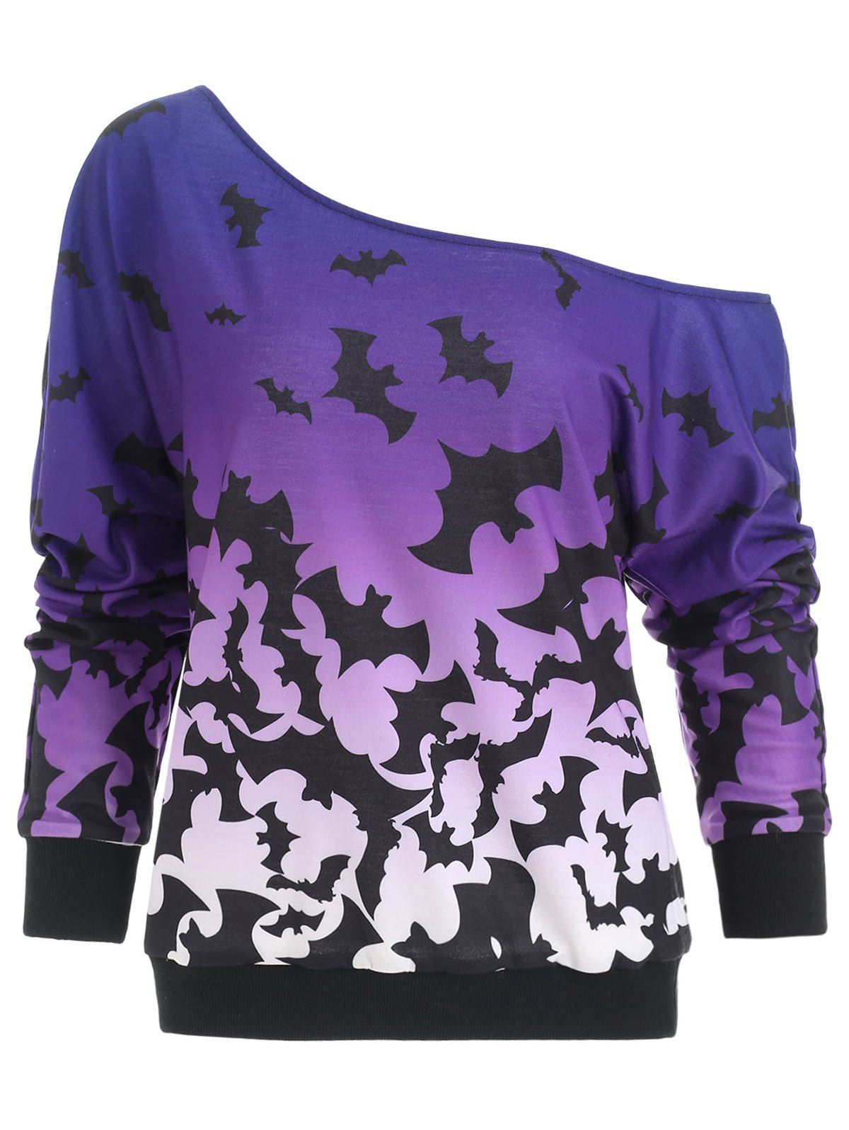 

Bats Print Halloween Sweatshirt, Purple