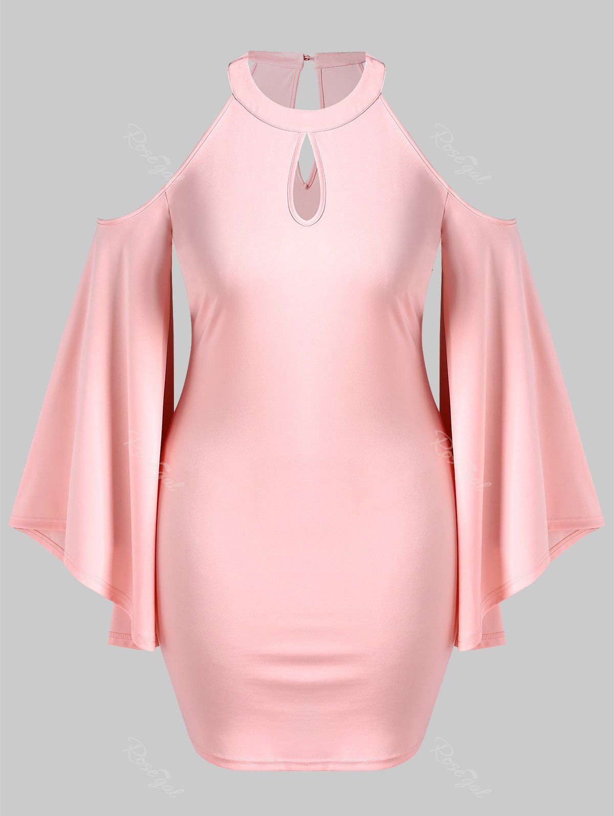 

Keyhole Neck Plus Size Open Shoulder Bodycon Dress, Pink