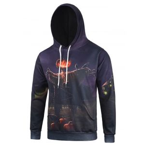 

Drawstring Pumpkin Lamp Print Halloween Hoodie, Night