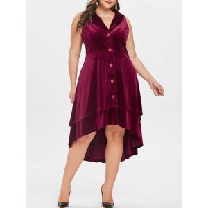 

Plus Size Lapel Velvet Halloween Dress, Red wine