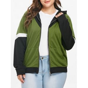 

Plus Size Zipper Patchwork Hoodie, Fern green