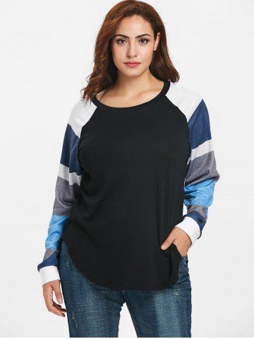

Raglan Sleeve Plus Size Color Block T-shirt, Black