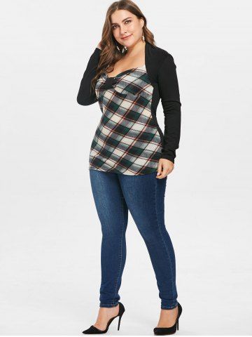 

Bowknot Embellished Plus Size Plaid T-shirt, Orange pink
