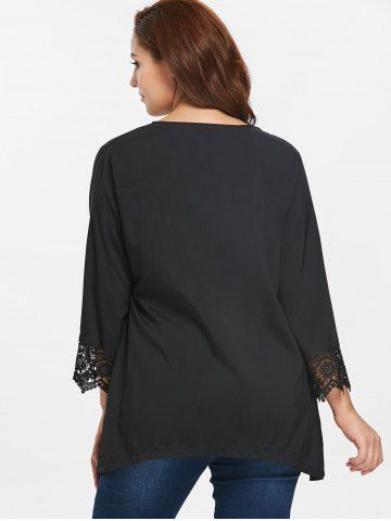 

Lace Hem Sleeve Plus Size Collarless Jacket, Black