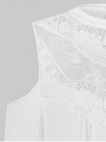 

Cold Shoulder Full Sleeve Lace Panel Blouse, White
