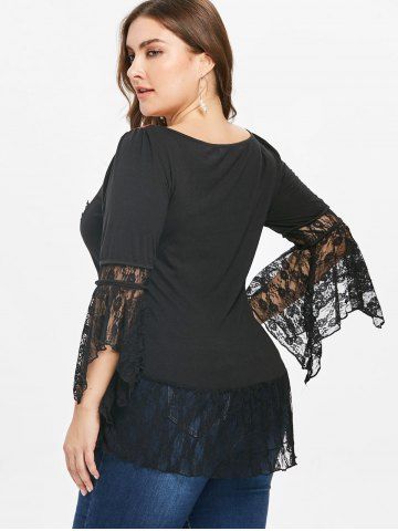 

Plus Size U Neck Lace Panel T-shirt, Red