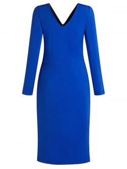 Long Sleeve Zip Up Plus Size Dress - ROYAL BLUE - L