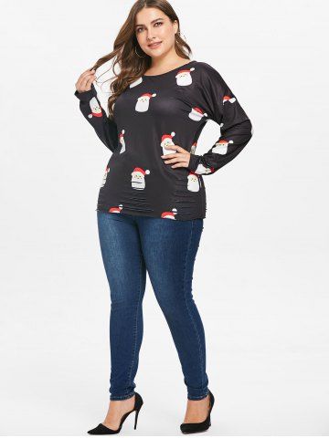 

Plus Size Distressed Santa Claus Christmas T-shirt, Black