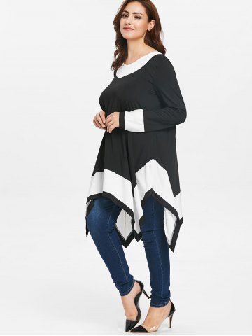 

Plus Size Long Sleeve Handkerchief Tunic Top, Black