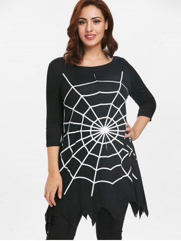 

Plus Size Halloween Asymmetrical Spider Web T-shirt, Black