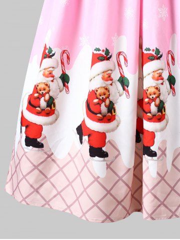 

Christmas Santa Claus Print High Waist Swing Dress, Hot pink