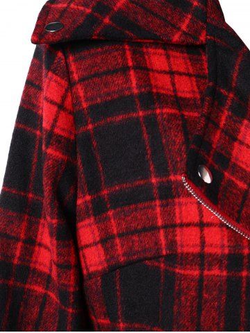 

Plus Size Zippered Plaid Jacket, Red