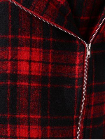 

Plus Size Zippered Plaid Jacket, Red
