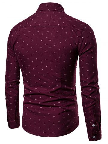 

Button Up Ship Anchor Print Shirt, Red wine
