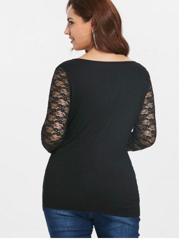 

Plus Size Lace Panel Long Sleeve Top, Black