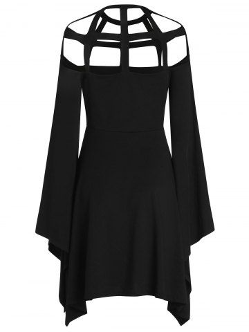 

Halloween Costume Hollow Out Flare Sleeves Dress, Black