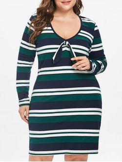 Plus Size Striped Long Sleeve Dress - MULTI - L