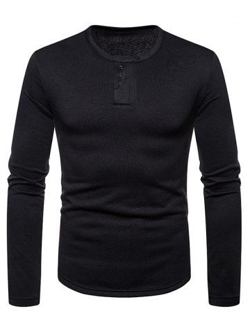

Henley Neck Pure Color Tee, Black