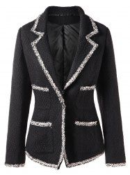 Lapel Contrast Trim Tweed Blazer -  