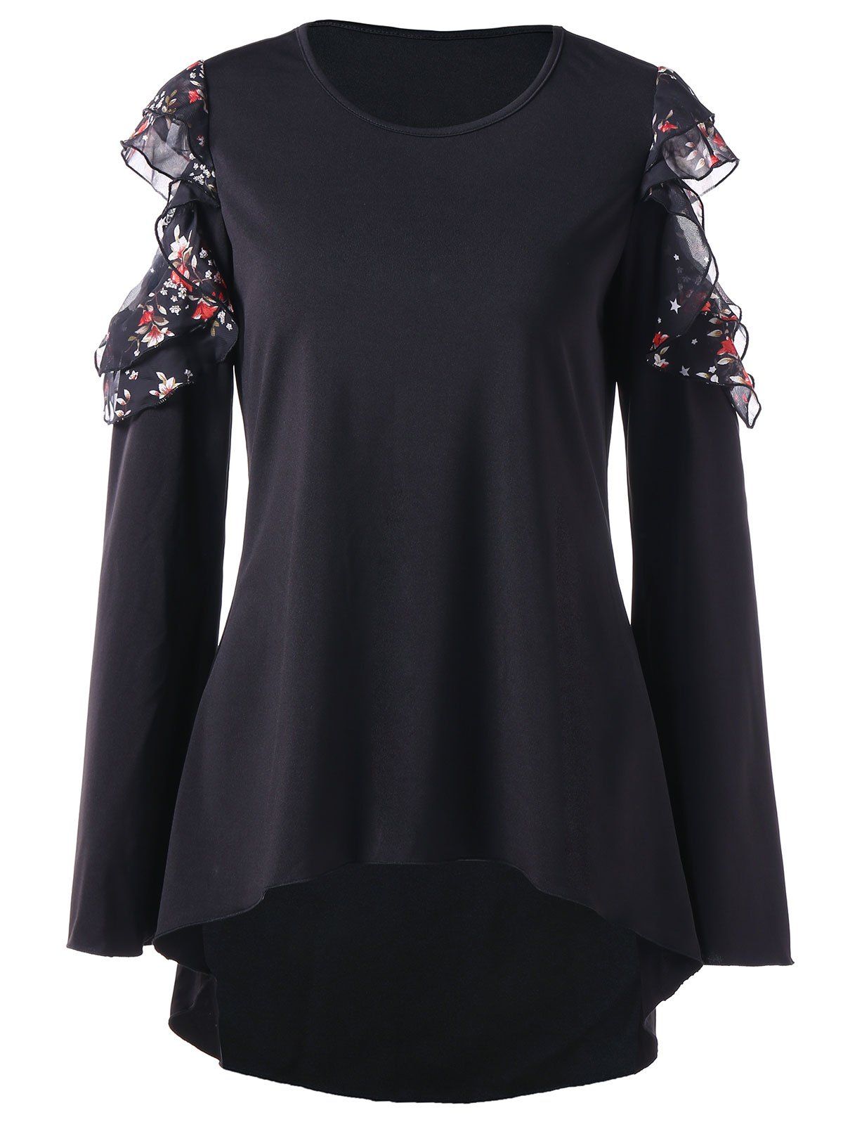 

Chiffon Panel Cold Shoulder Full Sleeve T-shirt, Black