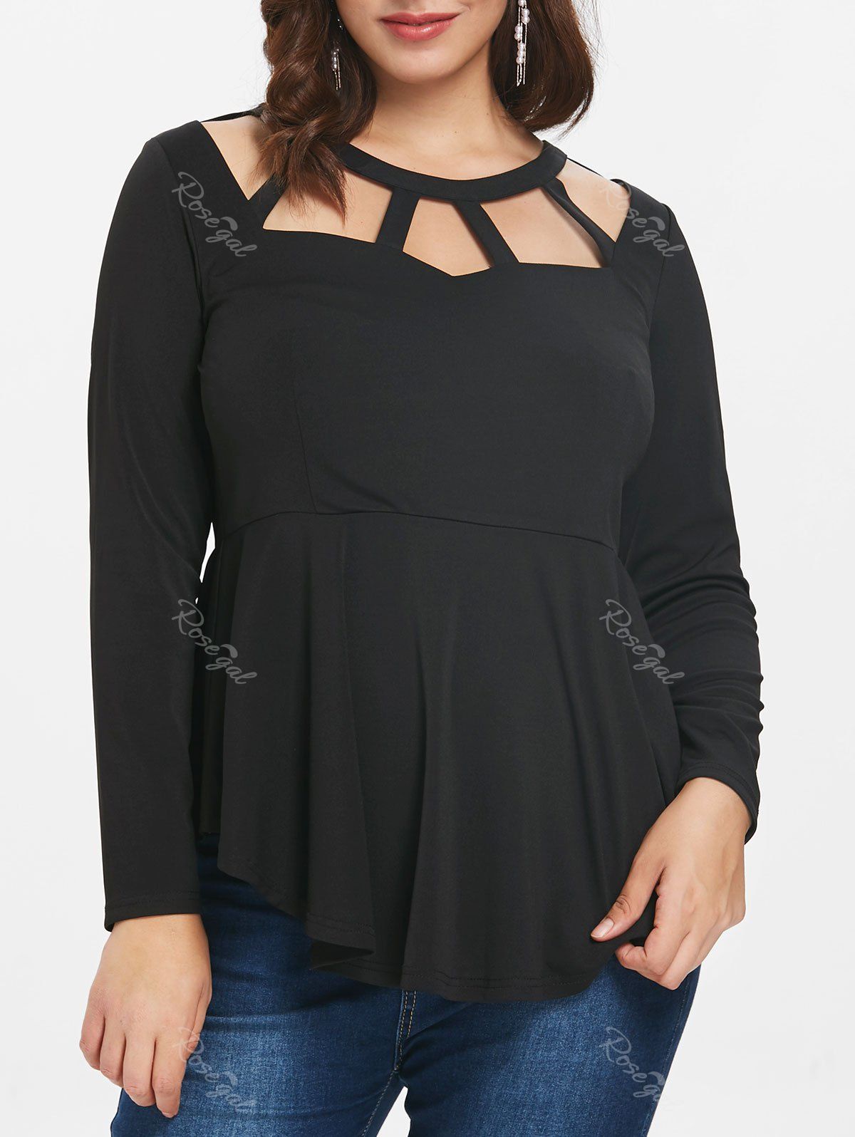 

Plus Size Cut Out Skirted T-shirt, Black